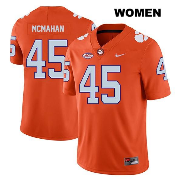 Women's Clemson Tigers #45 Matt McMahan Stitched Orange Legend Authentic Nike NCAA College Football Jersey HRB6246OL